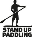 Stand up paddling word with silhouette