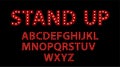 Stand up. Red letters with luminous glowing lightbulbs. Vector typography words design. Template type font for poster Royalty Free Stock Photo