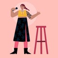 Stand-up show. Speech by a girl with a microphone. Character design. Vector Royalty Free Stock Photo