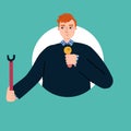 Stand-up show. Speech by a man with a microphone. Character design. Vector Royalty Free Stock Photo