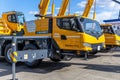 The stand of the XCMG company at the construction fair Bauma CTT Russia. New all-terrain truck crane XCA100 at the