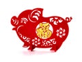 Standable paper-cut on white as symbol of Chinese New Year of the pig the Chinese means good luck