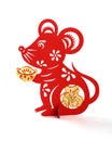 Standable fluffy paper-cut on white as symbol of Chinese New Year of the rat the Chinese means fortune