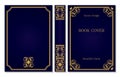 Standard book cover and spine design. Old retro ornament frames. Royal Golden and dark blue style design. Vintage Border to be