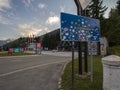 Standard EU border roadsign indicating the entrance to Slovenia, at the slovenian border with Austria, in the Schengen area Royalty Free Stock Photo