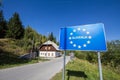 Standard EU border roadsign indicating the entrance to Slovenia, at the slovenian border with Austria, in the Schengen area Royalty Free Stock Photo