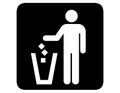 Inverted Litter disposal garbage signal sign pictogram for thrash garbage sign against a white background.