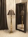 Standard lamp with mirror and carpet in interior