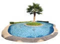 Standard round fountain with palm tree in a seaside resort town isolated