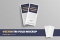 Standard vector leaflet roll fold template, with realistic shadows, folded business triphold, isolated on background