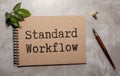 Standard workflow text on open notepad on white keyboard