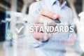 Standards, Quality Control, Assurance, ISO, Checkbox on virtual screen. Royalty Free Stock Photo