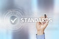 Standards, Quality Control, Assurance, ISO, Checkbox on virtual screen. Royalty Free Stock Photo