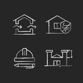 Standards for residential construction chalk white icons set on dark background