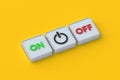 Standby icon and words on, off on buttons. Business start, stop concept. Royalty Free Stock Photo