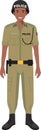 Standing African Military Policeman Officer in Traditional Uniform Character Icon in Flat Style. Vector Illustration.