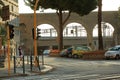 Standing alone girl on the Piazza Di Porta Maggiore. Rome, Italy