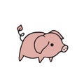 Standing alone pig cartoon drawing