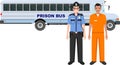 Standing American Policeman Sheriff Officer in Uniform and Prisoner Person in Traditional in Prison Clothes Character