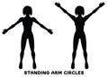 Standing arm circles. Sport exersice. Silhouettes of woman doing exercise. Workout, training