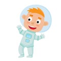 Standing astronaut kid isolated on white background. Cartoon pre Royalty Free Stock Photo