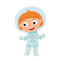 Standing astronaut kid isolated on white background. Cartoon pre Royalty Free Stock Photo