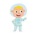 Standing astronaut kid isolated on white background. Cartoon pre Royalty Free Stock Photo