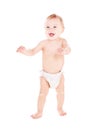 Standing baby boy in diaper