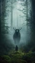 Standing Backwards The Mythical Creature Is Shown Out In Front Of A Mystical Forest. Generative AI