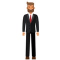 Standing bearded businesman in black suti cartoon flat vector illustration concept on isolated white background Royalty Free Stock Photo