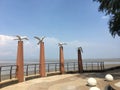 Standing bird statues at Morib Beach