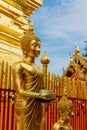 Standing Buddha golden statue in wat yard Royalty Free Stock Photo