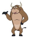 Standing Bull Funny Cartoon Color Illustration