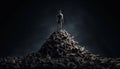 Standing businessman conquering adversity on mountain cliff, full length silhouette generated by AI Royalty Free Stock Photo