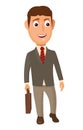 Standing businessman holding a briefcase and smiling