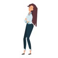 Standing businesswoman crossed her arms and winks. Color flat vector cartoon illustration Royalty Free Stock Photo