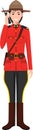 Standing Canadian Policewoman Officer with Walkie-Talkie in Traditional Uniform Character Icon in Flat Style. Vector