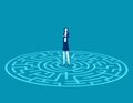 Standing in the center of a maze. Business analysis and Searching concept. Cartoon vector style design Royalty Free Stock Photo