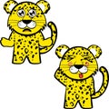 Standing chibi leopard kid character cartoon expressions pack