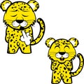 Standing chibi leopard kid character cartoon expressions set