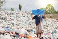 Standing child holding a sign, anti-trafficking, stopping violen Royalty Free Stock Photo