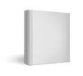 Standing closed square hardcover book isolated on white background, realistic vector mockup. Catalog blank cover, template