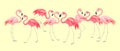 Standing cute pink flamingo collection on light yellow background