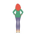 Standing disheveled woman holding hands on hips back view flat style