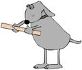 Standing dog holding a yardstick