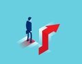 Standing on the edge of gap. Business challenge or obstacle concept. Isometric vector cartoon style Royalty Free Stock Photo
