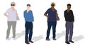 Standing elderly people, two couples, white and black. Flat vector illustration isolated on white