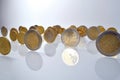 Standing euro coins Royalty Free Stock Photo