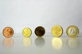 Standing euro coins cents on gray background