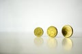 Standing euro coins cents on gray background